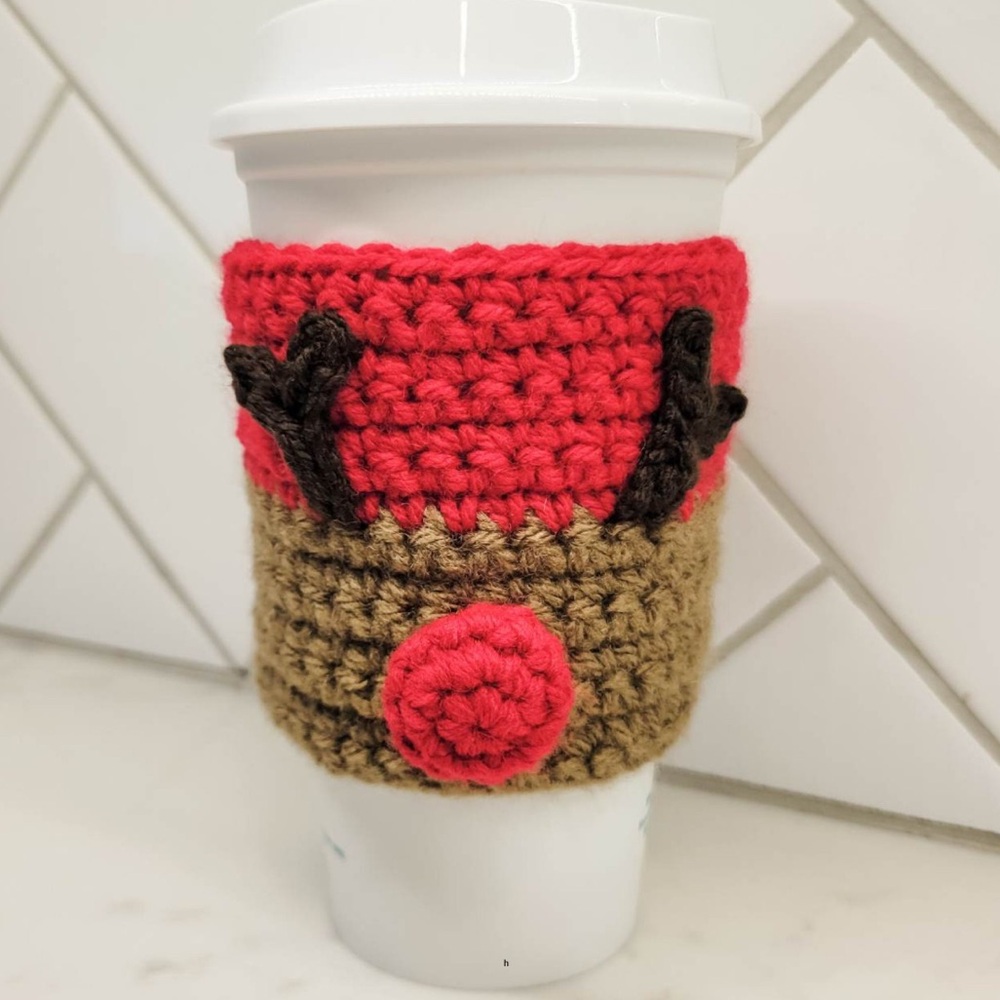 2 Reindeer Crochet Cup Cozy - Picture 3 of 3
